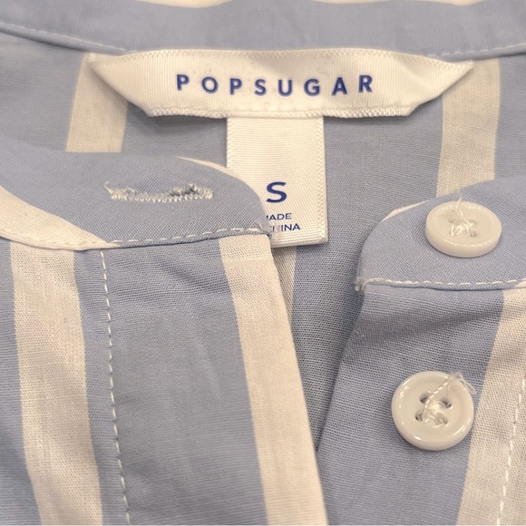 Popsugar Blue Striped Ruffled Top With Moto Collar And Tie - Picture 12 of 13